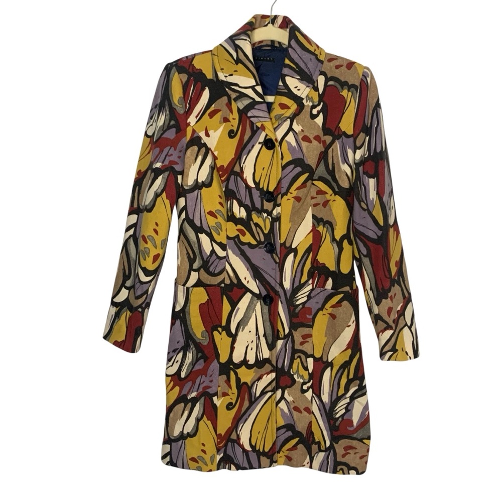 Sisley Women’s Size 6 Virgin Wool Blend Avant Garde Colorful Button Longer Coat